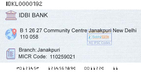 Idbi Bank JanakpuriBranch 