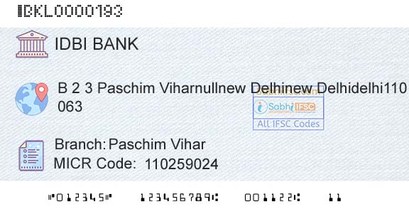 Idbi Bank Paschim ViharBranch 