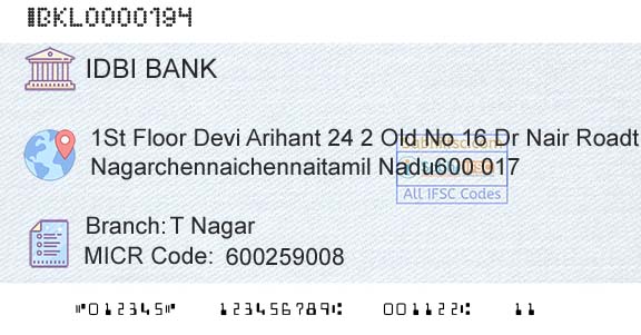 Idbi Bank T NagarBranch 