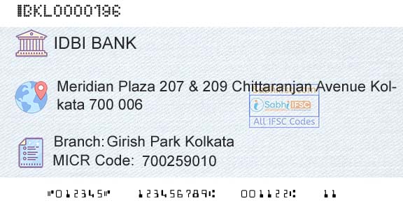 Idbi Bank Girish Park Kolkata Branch 