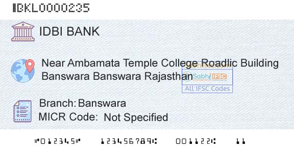 Idbi Bank BanswaraBranch 