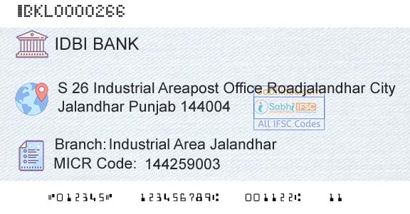Idbi Bank Industrial Area JalandharBranch 