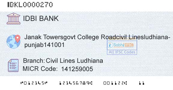 Idbi Bank Civil Lines LudhianaBranch 