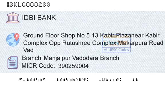 Idbi Bank Manjalpur Vadodara BranchBranch 