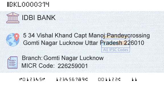 Idbi Bank Gomti Nagar LucknowBranch 
