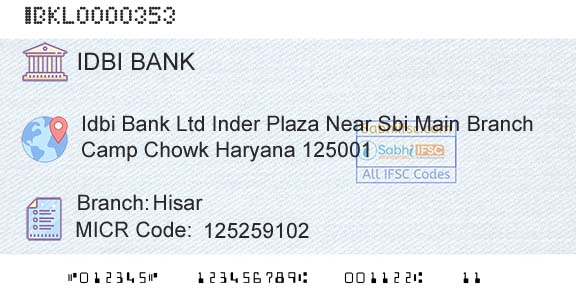 Idbi Bank HisarBranch 