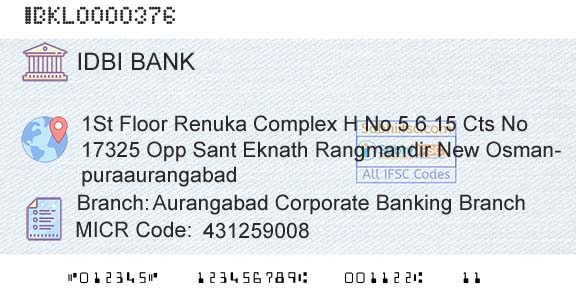 Idbi Bank Aurangabad Corporate Banking Branch Branch 