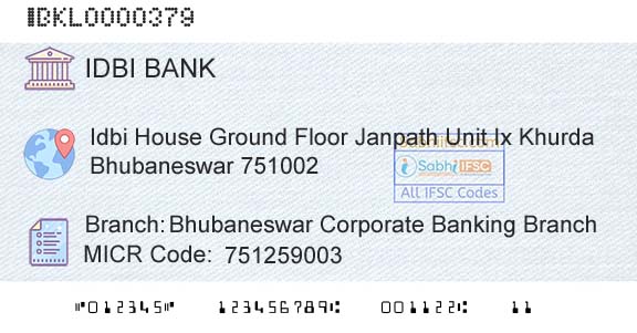 Idbi Bank Bhubaneswar Corporate Banking Branch Branch 