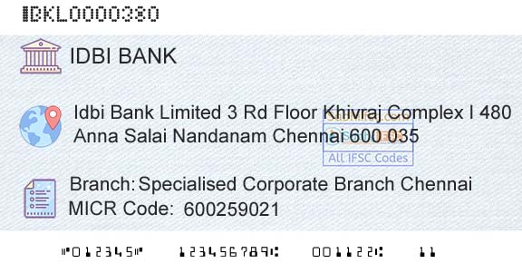 Idbi Bank Specialised Corporate Branch ChennaiBranch 