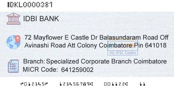 Idbi Bank Specialized Corporate Branch CoimbatoreBranch 