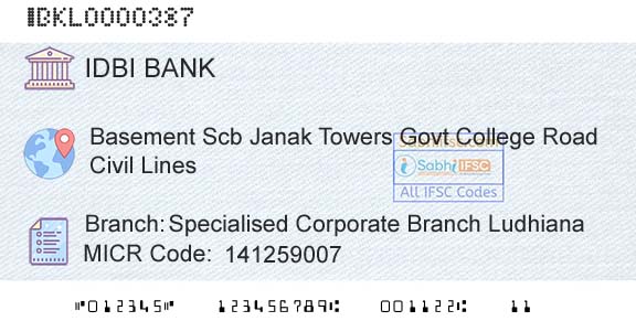 Idbi Bank Specialised Corporate Branch Ludhiana Branch 