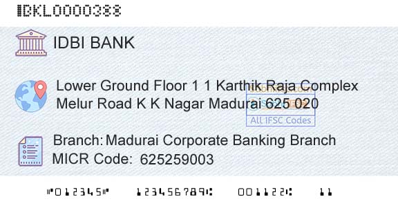 Idbi Bank Madurai Corporate Banking Branch Branch 
