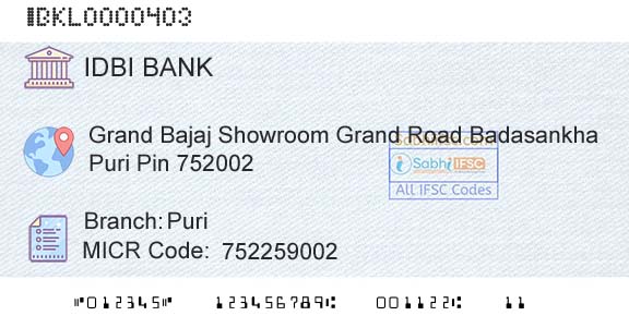 Idbi Bank PuriBranch 