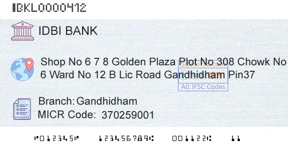 Idbi Bank GandhidhamBranch 