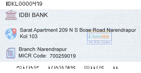 Idbi Bank NarendrapurBranch 
