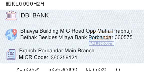 Idbi Bank Porbandar Main BranchBranch 