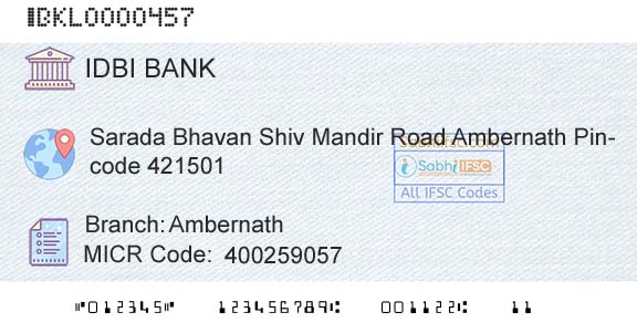 Idbi Bank AmbernathBranch 