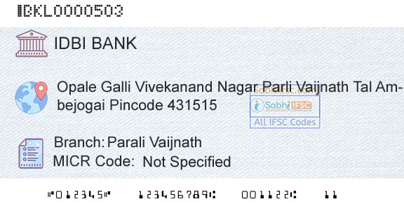 Idbi Bank Parali VaijnathBranch 