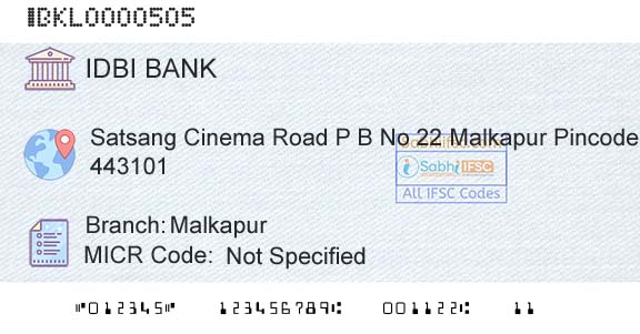 Idbi Bank MalkapurBranch 