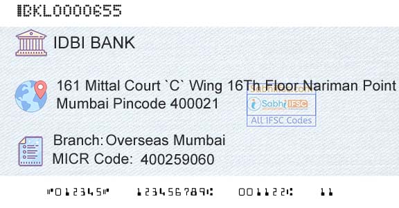 Idbi Bank Overseas MumbaiBranch 