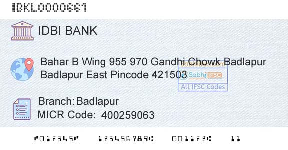 Idbi Bank BadlapurBranch 
