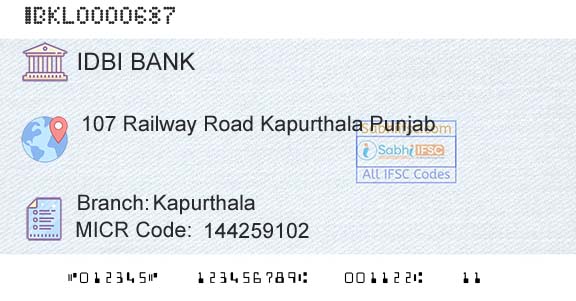 Idbi Bank KapurthalaBranch 