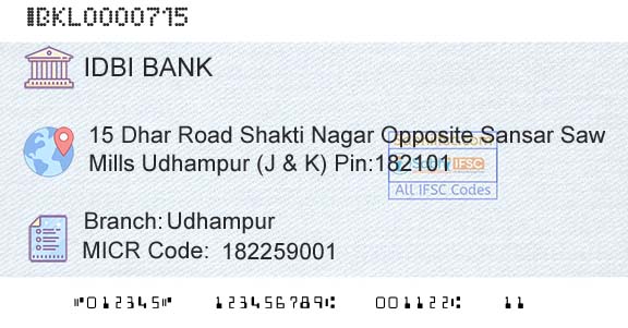 Idbi Bank UdhampurBranch 