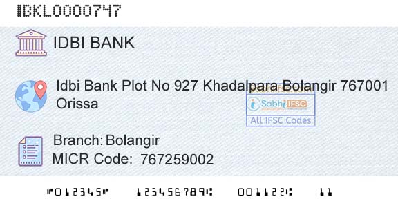 Idbi Bank BolangirBranch 