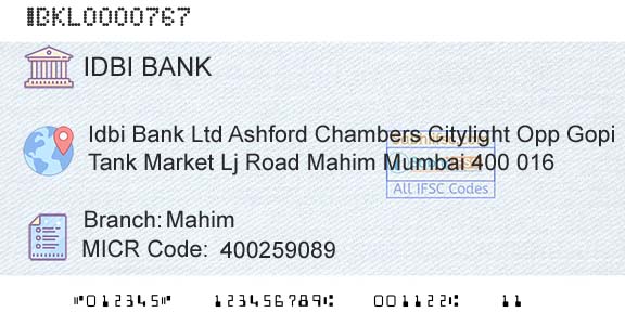 Idbi Bank MahimBranch 