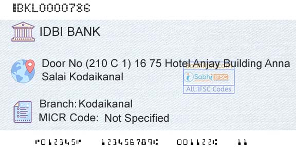 Idbi Bank KodaikanalBranch 