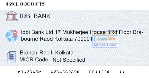Idbi Bank Rac Ii KolkataBranch 