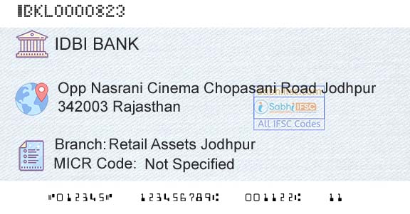 Idbi Bank Retail Assets JodhpurBranch 