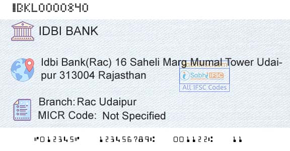 Idbi Bank Rac UdaipurBranch 