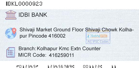 Idbi Bank Kolhapur Kmc Extn CounterBranch 