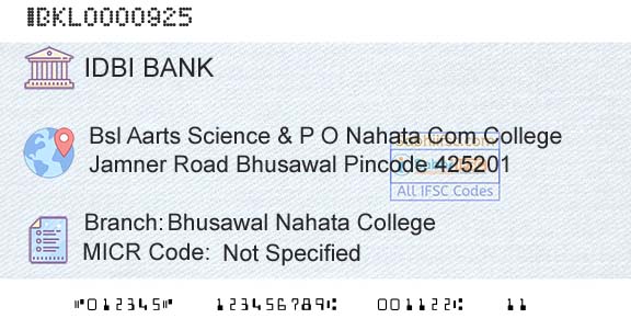 Idbi Bank Bhusawal Nahata CollegeBranch 