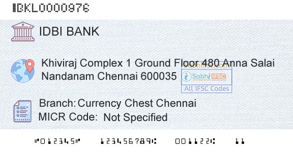 Idbi Bank Currency Chest ChennaiBranch 