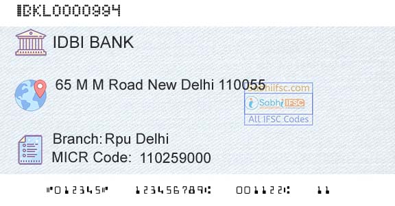 Idbi Bank Rpu DelhiBranch 