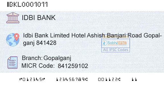 Idbi Bank GopalganjBranch 