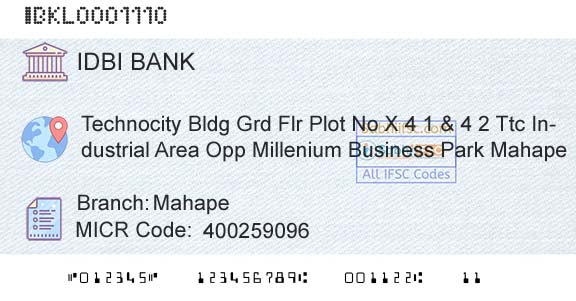 Idbi Bank MahapeBranch 