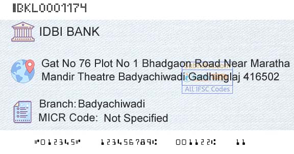 Idbi Bank BadyachiwadiBranch 