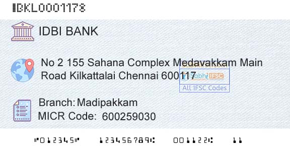 Idbi Bank MadipakkamBranch 