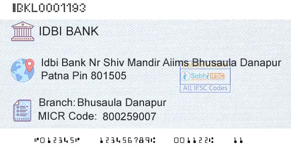 Idbi Bank Bhusaula DanapurBranch 