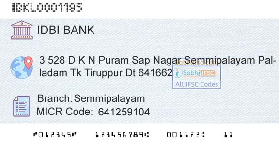 Idbi Bank SemmipalayamBranch 