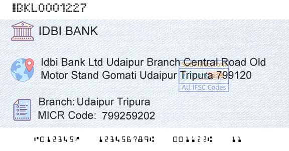 Idbi Bank Udaipur Tripura Branch 
