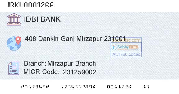 Idbi Bank Mirzapur BranchBranch 