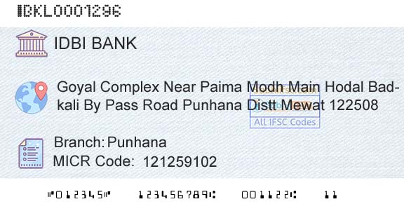 Idbi Bank PunhanaBranch 