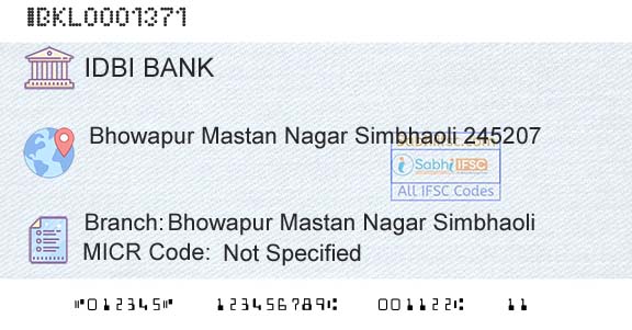 Idbi Bank Bhowapur Mastan Nagar SimbhaoliBranch 