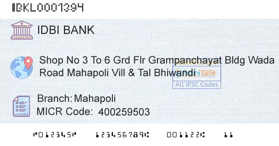 Idbi Bank MahapoliBranch 