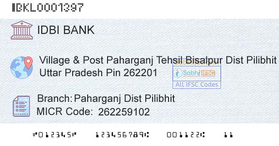 Idbi Bank Paharganj Dist PilibhitBranch 