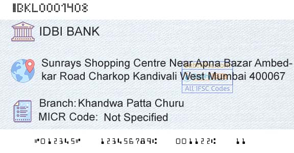 Idbi Bank Khandwa Patta ChuruBranch 